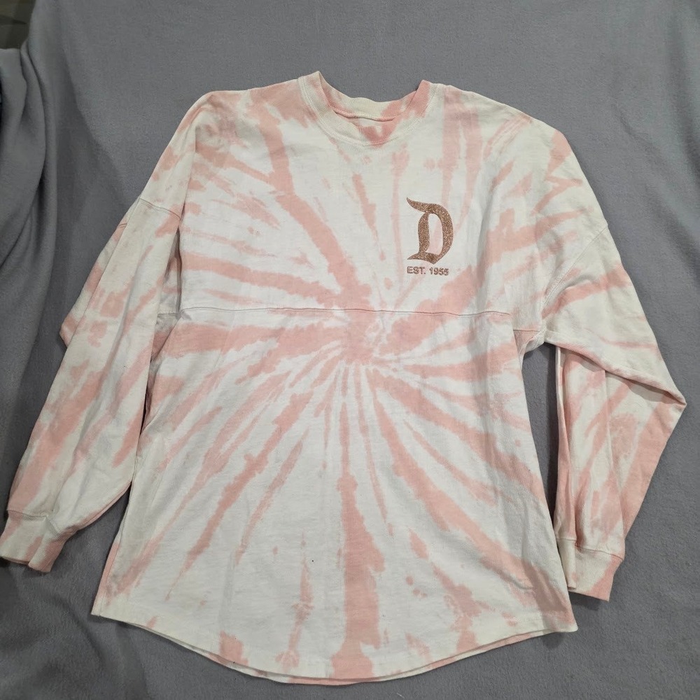 Disney Spirit Jersey Disneyland Resort Pink Tie Dye Rose Gold Glitter XS Womens